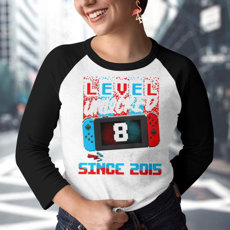Kids Level 8 Unlocked Awesome 2015 Video Game 8Th Birthday Boys Youth Raglan Shirt