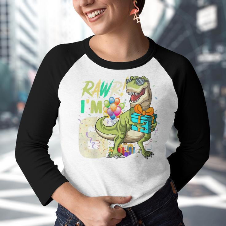 Kids Rawr Im 6 Six Rex 6Th Birthday Dinosaur 6 Year Old Boys Youth Raglan Shirt