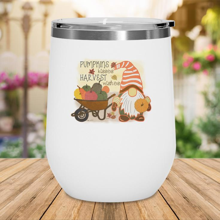 Funny Fall Gnomes Pumpkin Kisses And Harvest Wishes Wine Tumbler