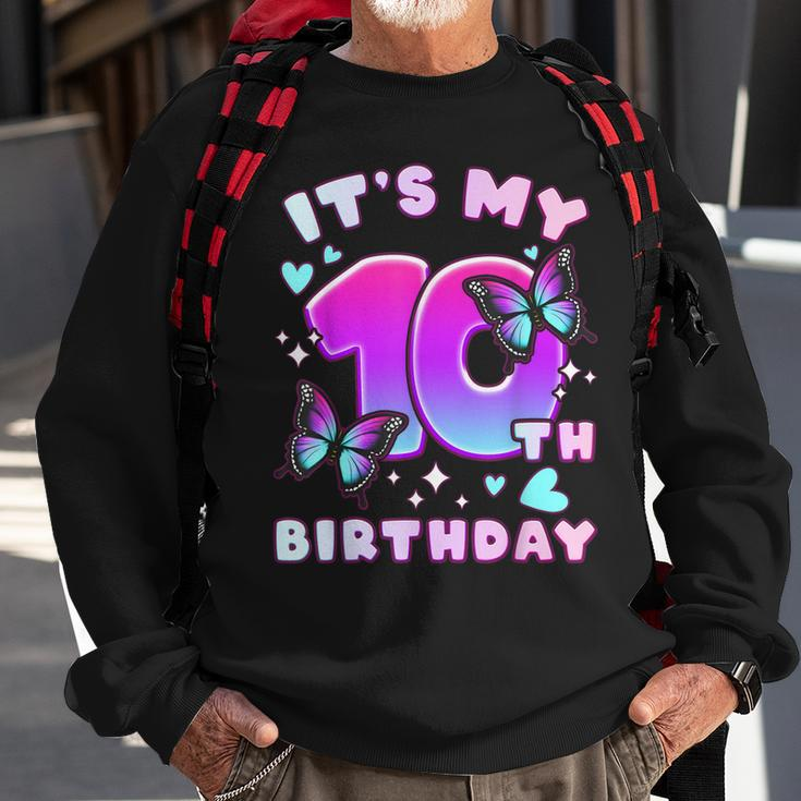 10Th Birthday Girl 10 Years Butterflies And Number 10 Sweatshirt Gifts for Old Men
