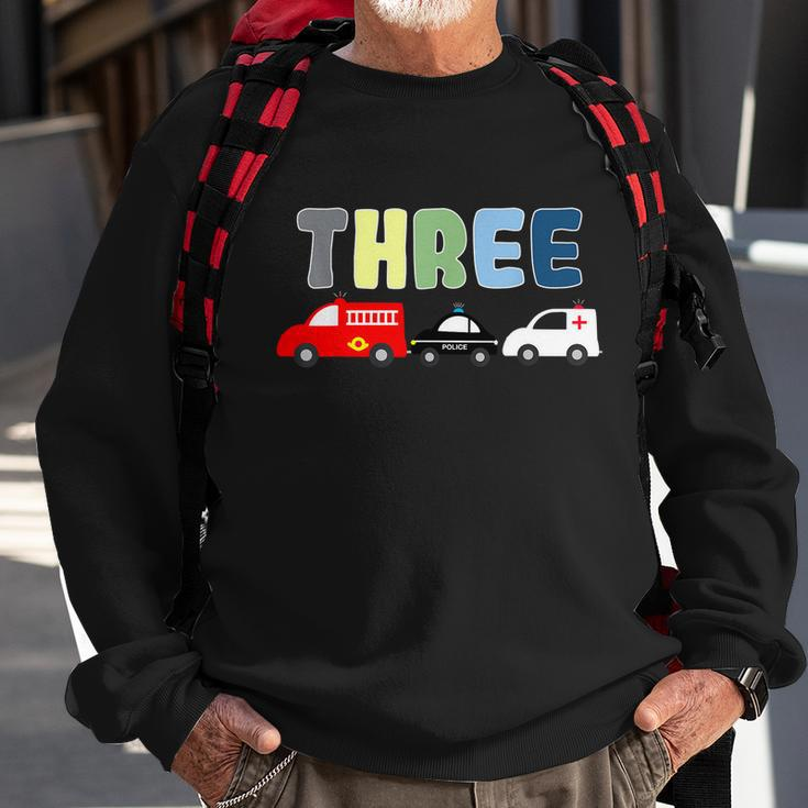 3Rd Birthday Party Emergency Vehicles Fire Truck Police Car Sweatshirt Gifts for Old Men