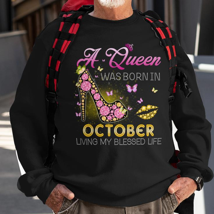A Queen Was Born In October Living My Best Life - Womens Soft Style Fitted Sweatshirt Gifts for Old Men