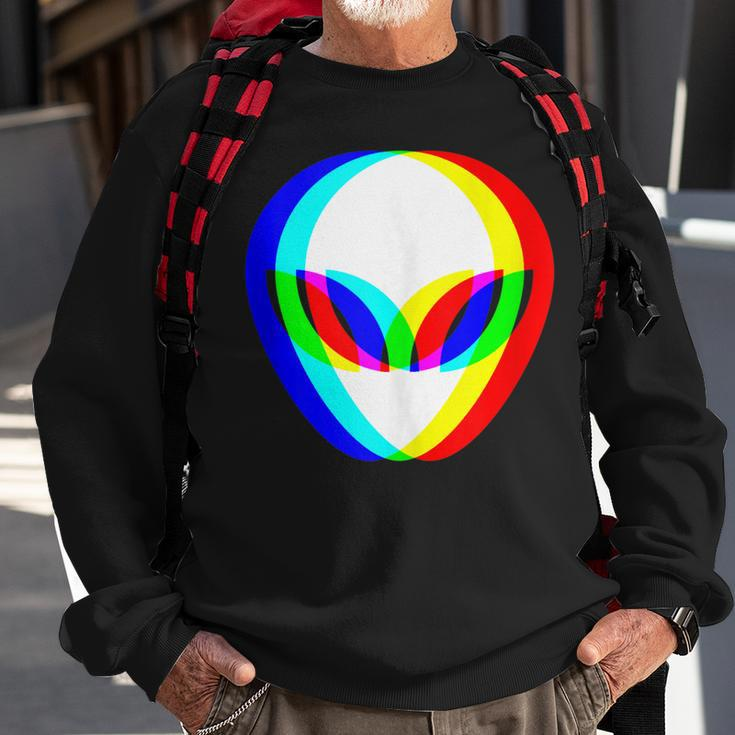 Alien Head Trippy Vaporwave Techno Rave Edm Music Festival Sweatshirt Gifts for Old Men