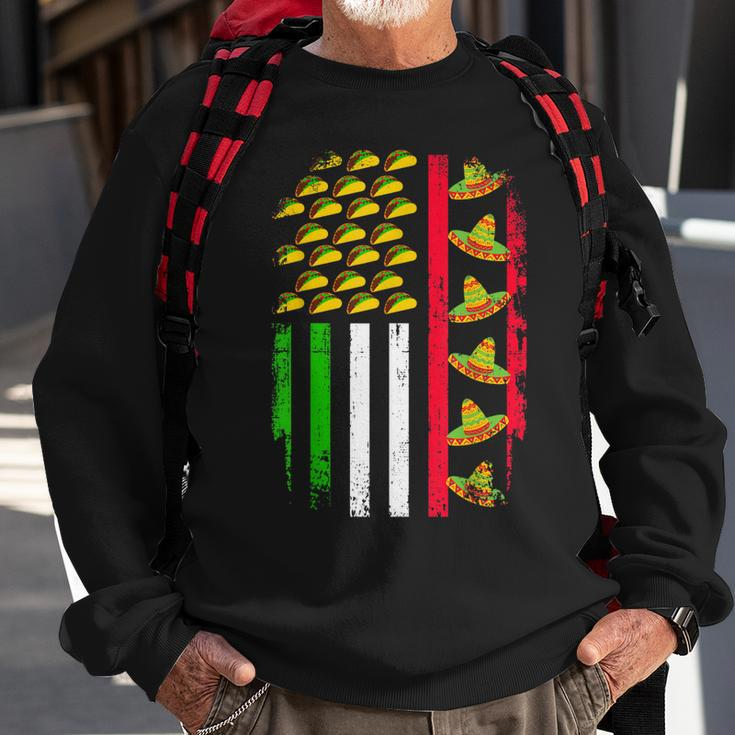 American Mexican Flag With Sombrero And Taco Cinco De Mayo Sweatshirt Gifts for Old Men