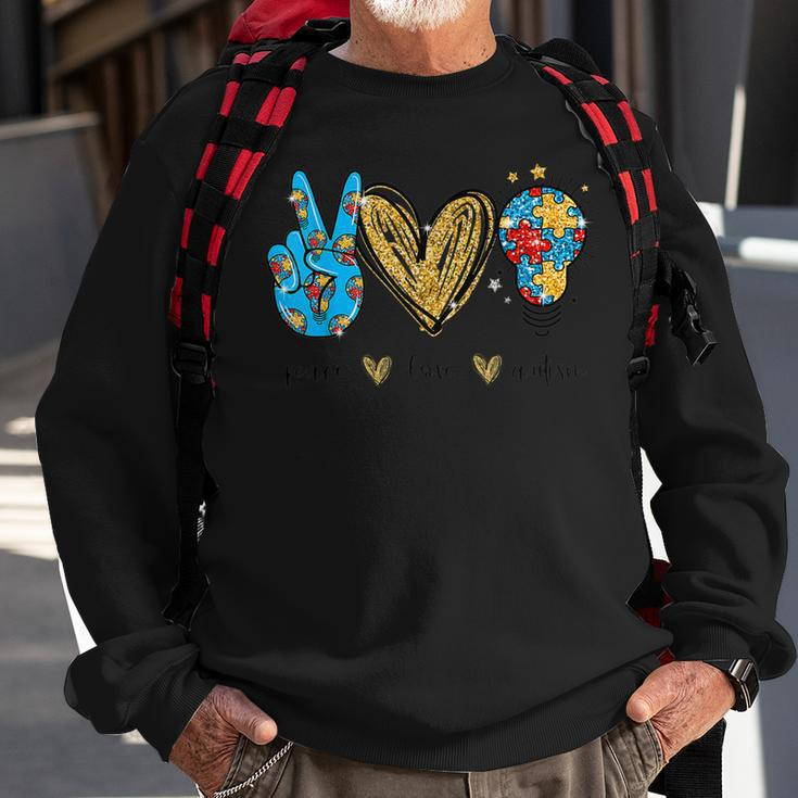 Autism Awareness Day Peace Love Autism Puzzle Ribbon Sweatshirt Gifts for Old Men
