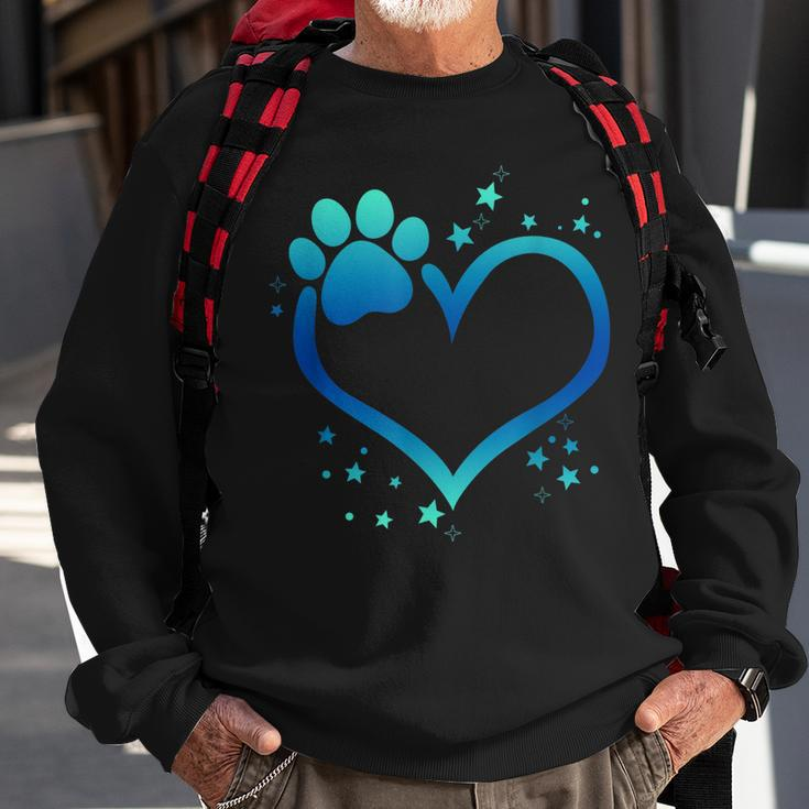 Awesome Blue Paw Print Heart Dog Cat Animal Lovers Sweatshirt Gifts for Old Men