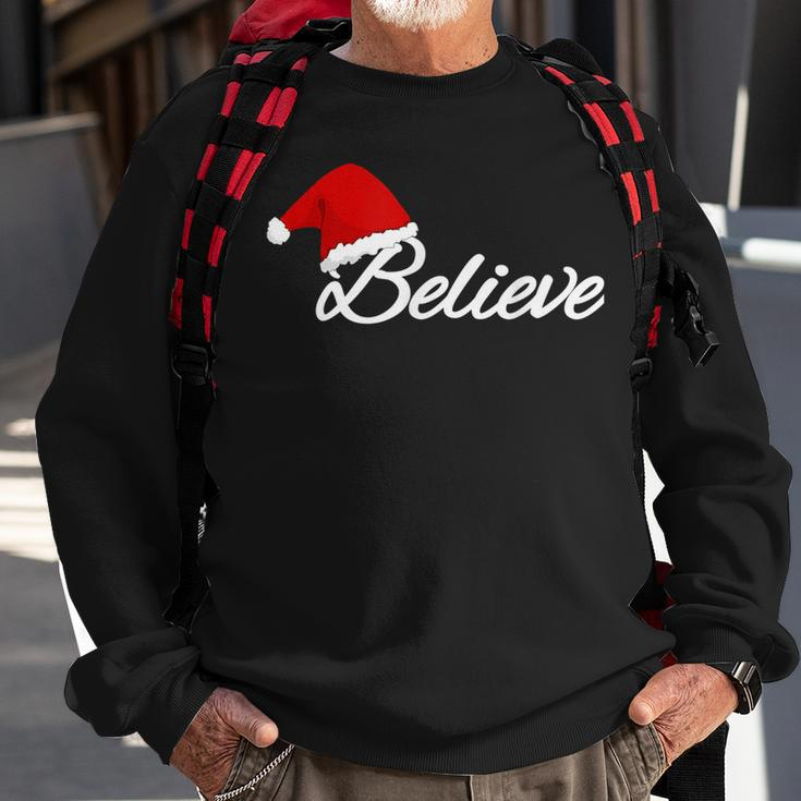 Believe Holiday Christmas Great Santa Hat Gift Men Women Sweatshirt Graphic Print Unisex Gifts for Old Men
