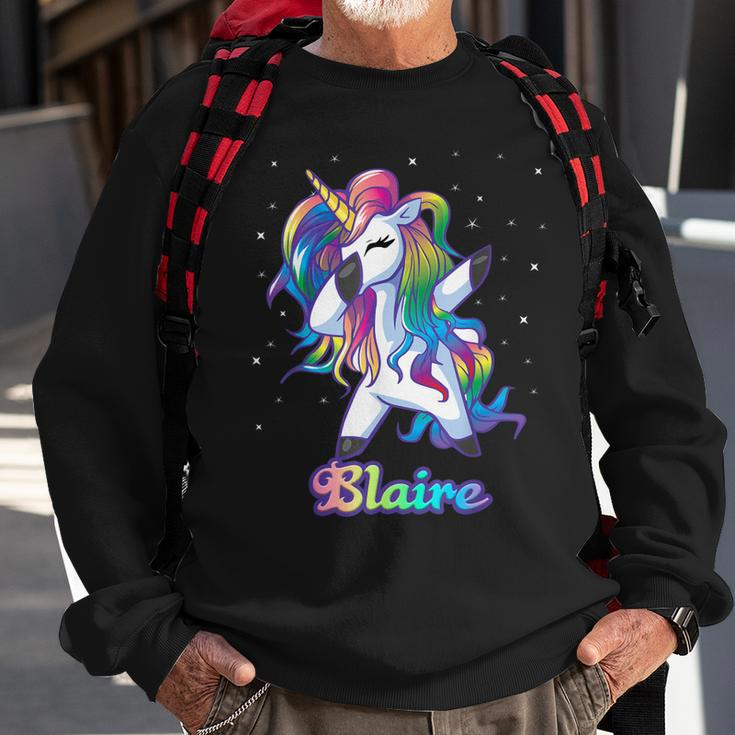 Blaire Name Personalized Custom Rainbow Unicorn Dabbing Men Women Sweatshirt Graphic Print Unisex Gifts for Old Men