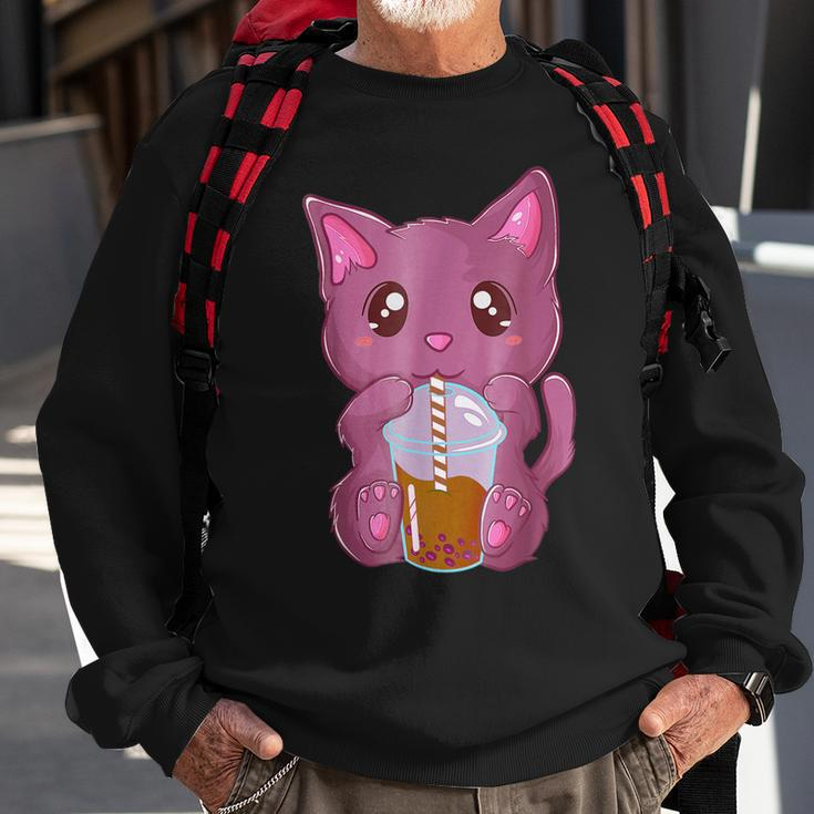 Boba Cat Drinking Boba Kitten Kawaii Japanese Kitty Sweatshirt Gifts for Old Men