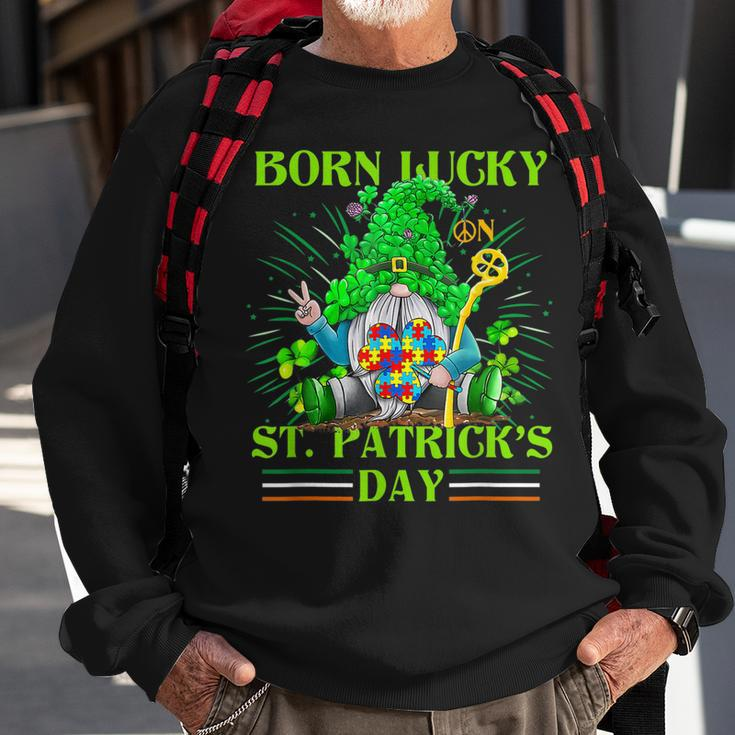 Born Lucky On St Patricks Day Autism St Patricks Day Gnomes Sweatshirt Gifts for Old Men