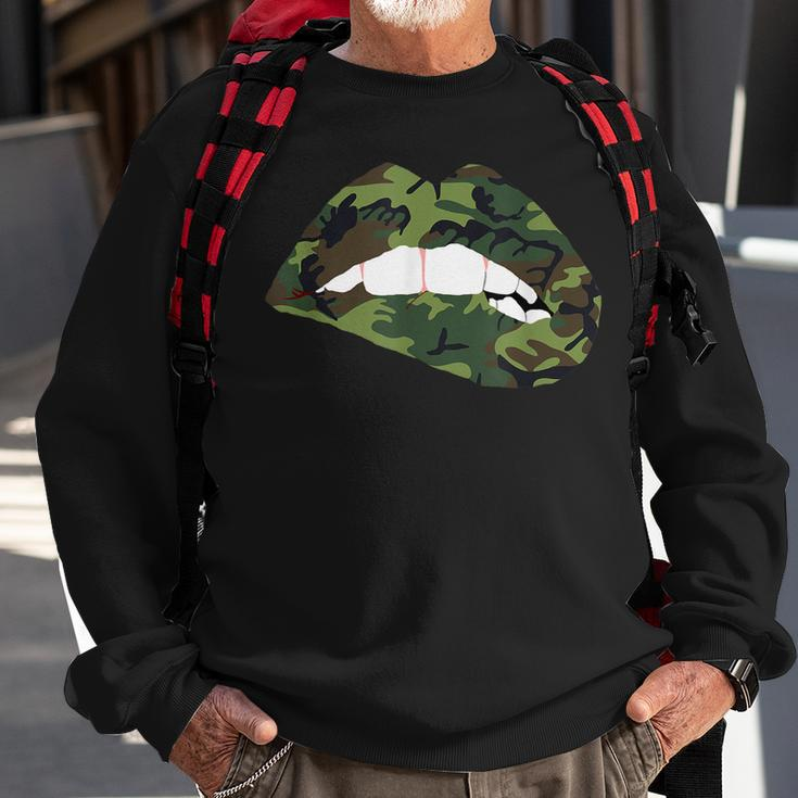 Camouflage Lips Mouth Military Kiss Me Biting Camo Kissing Sweatshirt Gifts for Old Men
