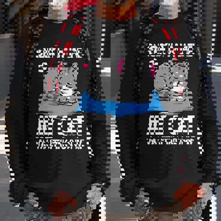 Cat Lover Sorry Im Late My Cat Was Sitting On Me Funny Sweatshirt Gifts for Old Men