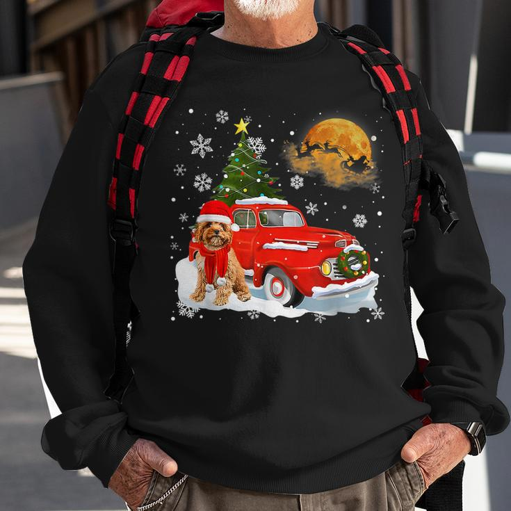 Cavoodle Dog Riding Red Truck Christmas Decorations Men Women Sweatshirt Graphic Print Unisex Gifts for Old Men