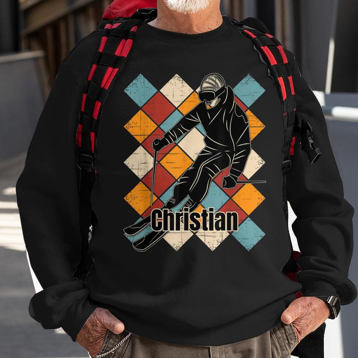 Christian Skipiste Vintage Skifahrer Name Sweatshirt Geschenke für alte Männer
