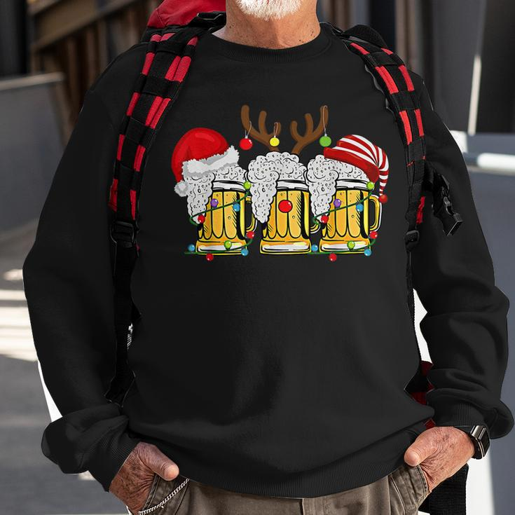 Christmas Three Glass Of Beer Lights Santa Hat Elf Antlers V2 Men Women Sweatshirt Graphic Print Unisex Gifts for Old Men