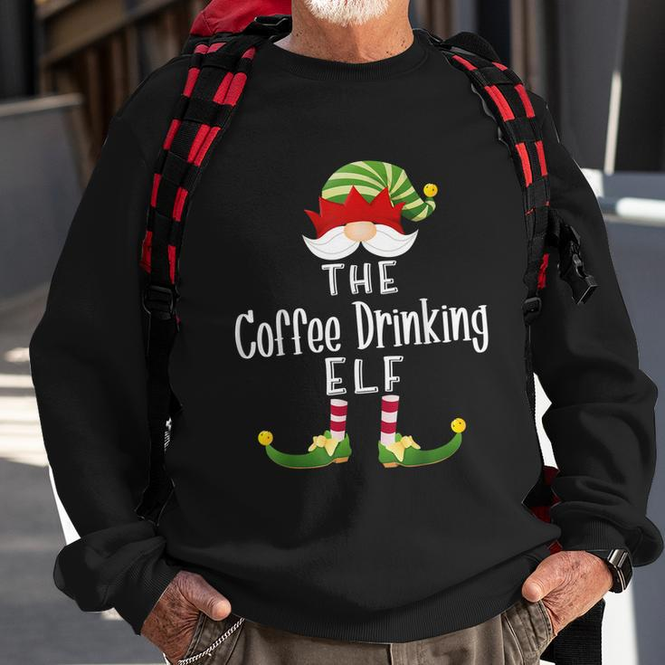 Coffee Drinking Elf Group Christmas Funny Pajama Party Sweatshirt Gifts for Old Men