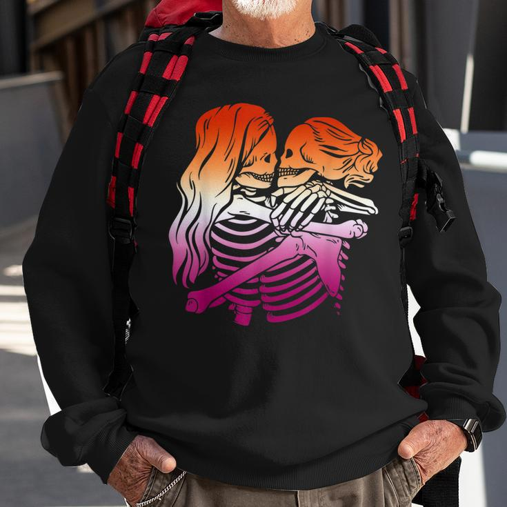 Cool Skeletons Kissing Lesbian Flag Colors Ally Lgbt Pride Sweatshirt Gifts for Old Men