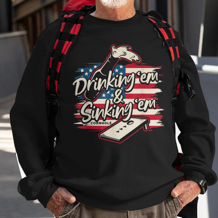 Cornhole For Men Drinking Em Sinking Em 4Th Of July Sweatshirt Gifts for Old Men