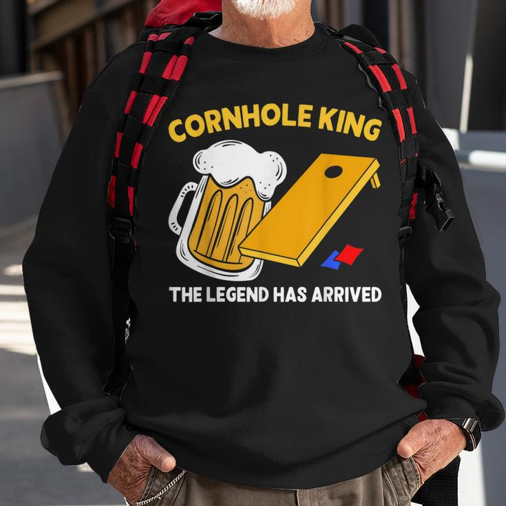Cornhole King The Legend Has Arrived Drinking Beer Bean Bag Sweatshirt Gifts for Old Men