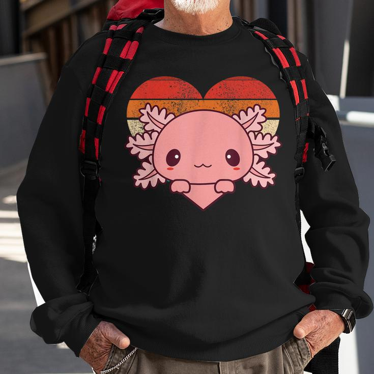 Cute Axolotl Design Retro Heart Shape Vintage Sweatshirt Gifts for Old Men