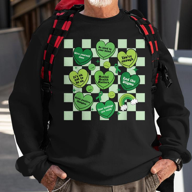 Cute Heart Green Ribbon Mental Health Matters Awareness Sweatshirt Gifts for Old Men