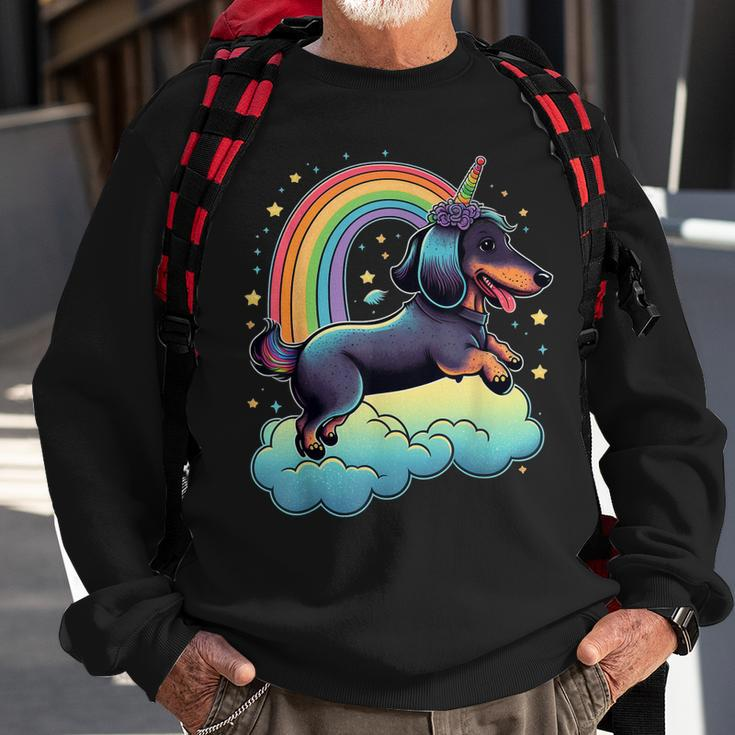 Dachshund Unicorn On Rainbow Unicorn Dachshund Sweatshirt Gifts for Old Men