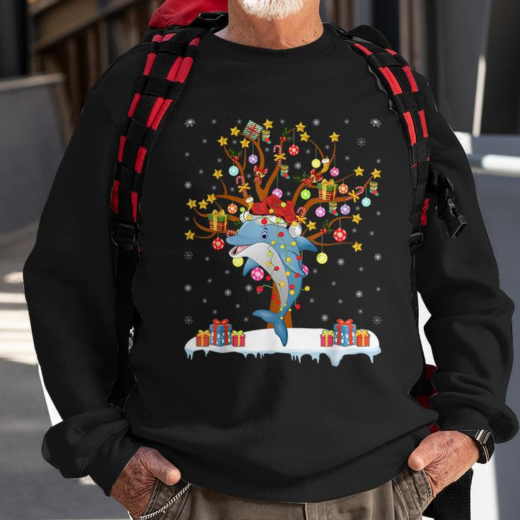Dolphin Lighting Xmas Tree Dolphin Christmas Tree Sweatshirt Gifts for Old Men