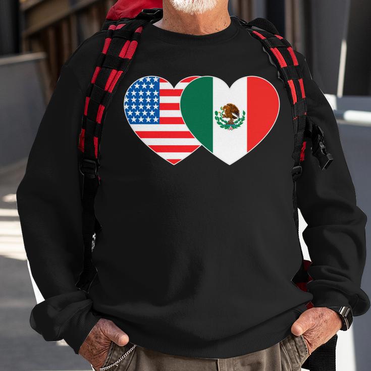 Doppelherz Mexiko & USA Flagge Langarmshirt für mexikanisch-amerikanische Patrioten Sweatshirt Geschenke für alte Männer