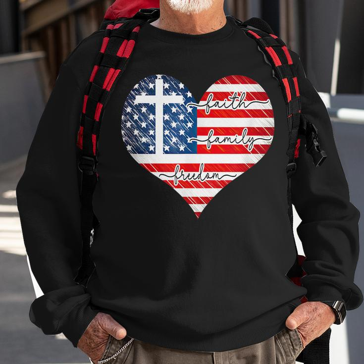 Faith Family Freedom Heart - 4Th Of July Patriotic Flag Sweatshirt Gifts for Old Men