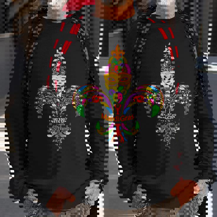Fleur De Lis & Mardi Gras Mask & Beads New Orleans Souvenir Men Women Sweatshirt Graphic Print Unisex Gifts for Old Men