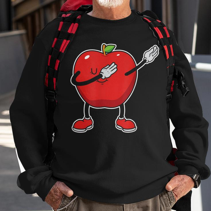 Fröhlicher Apfel Karikatur Schwarzes Sweatshirt, Lustiges Obstmotiv Tee Geschenke für alte Männer