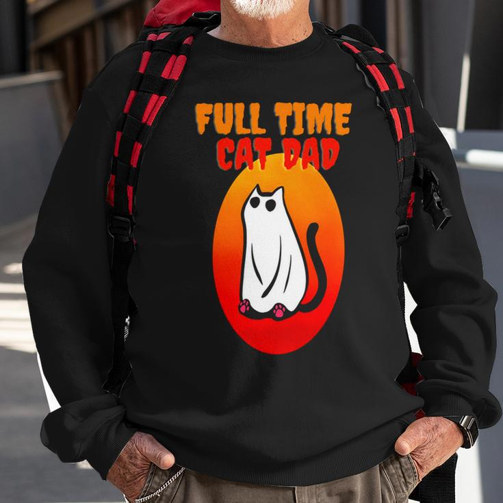 Full Time Cat Dad Halloween Funny Black Cat Wearing Ghost Halloween Cat Dad Sweatshirt Gifts for Old Men