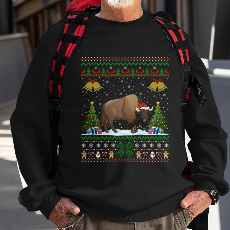 Funny Bison Xmas Gift Santa Hat Ugly Bison Christmas Cute Gift Sweatshirt Gifts for Old Men