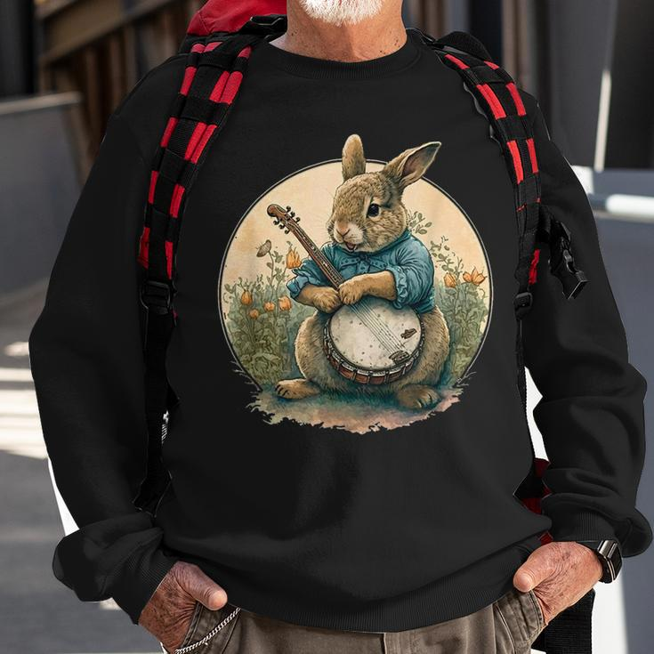 Funny Bunny Playing Banjo Guitar Music Rabbit Happy Easter Sweatshirt Gifts for Old Men