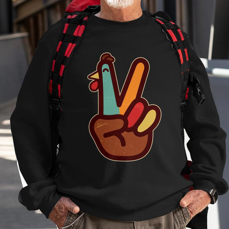 Funny Cute Thanksgiving Hand Turkey Peace Sign Sweatshirt Gifts for Old Men