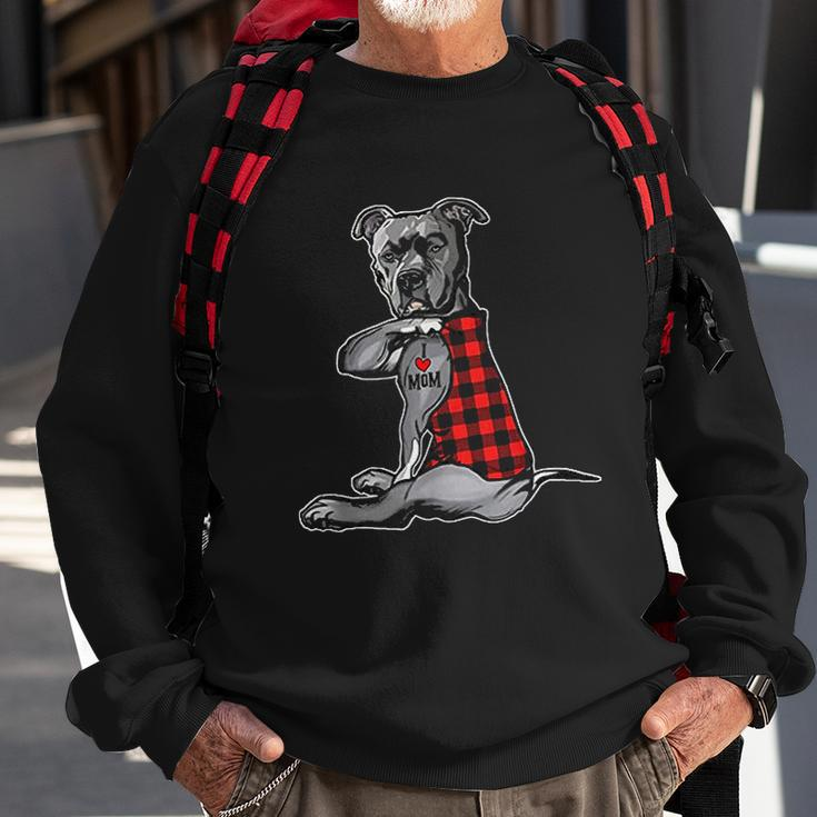 Funny Dog Pitbull I Love Mom Tattoo Gift Men Women Sweatshirt Graphic Print Unisex Gifts for Old Men
