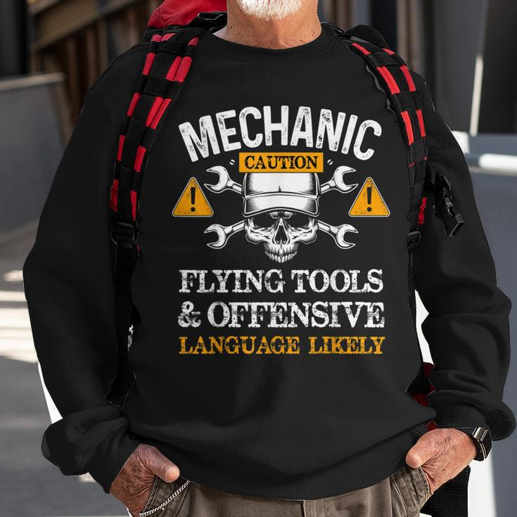 Funny Mechanic Caution Flying Tools And Offensive Language Sweatshirt Gifts for Old Men