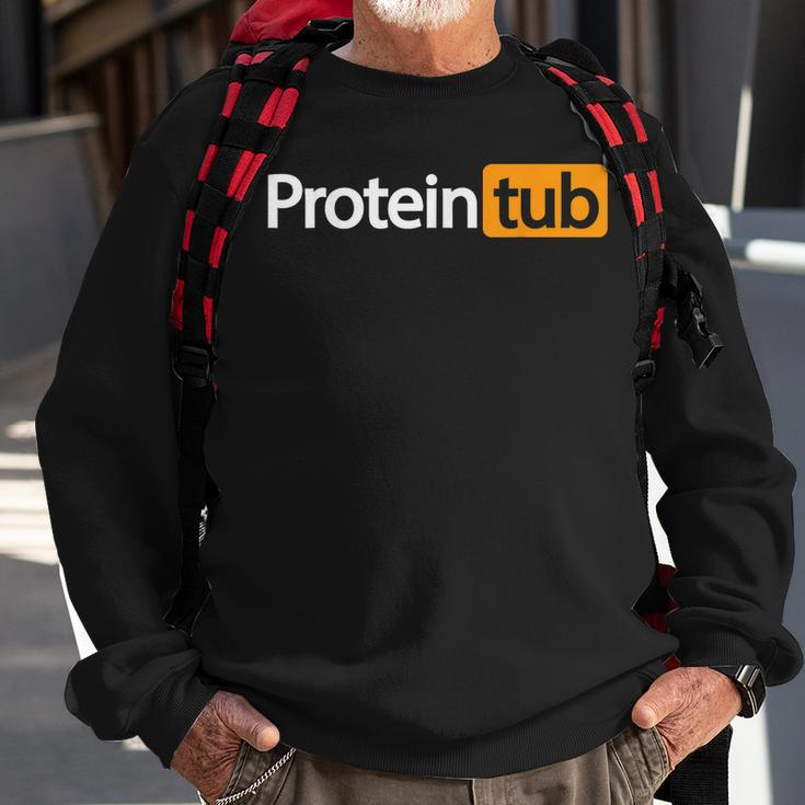 Funny Protein Tub Fun Adult Humor Joke Workout Fitness Gym Sweatshirt Gifts for Old Men