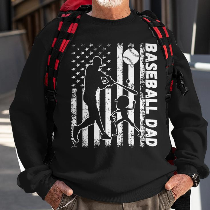 Funny Proud Baseball Dad American Flag Sports Fathers Day  Sweatshirt Gifts for Old Men