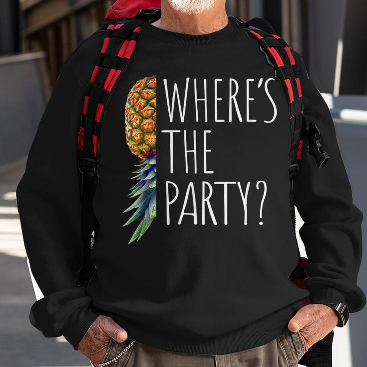 Funny Wheres The Party Upside Down Pineapple Swinger Sweatshirt Gifts for Old Men