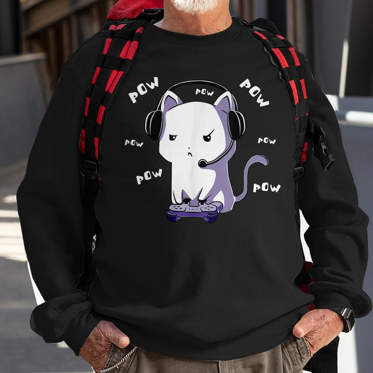 Gamer Cat Pow Pow Gaming Zocken Nerd Lustig Kawaii Zocker Sweatshirt Geschenke für alte Männer