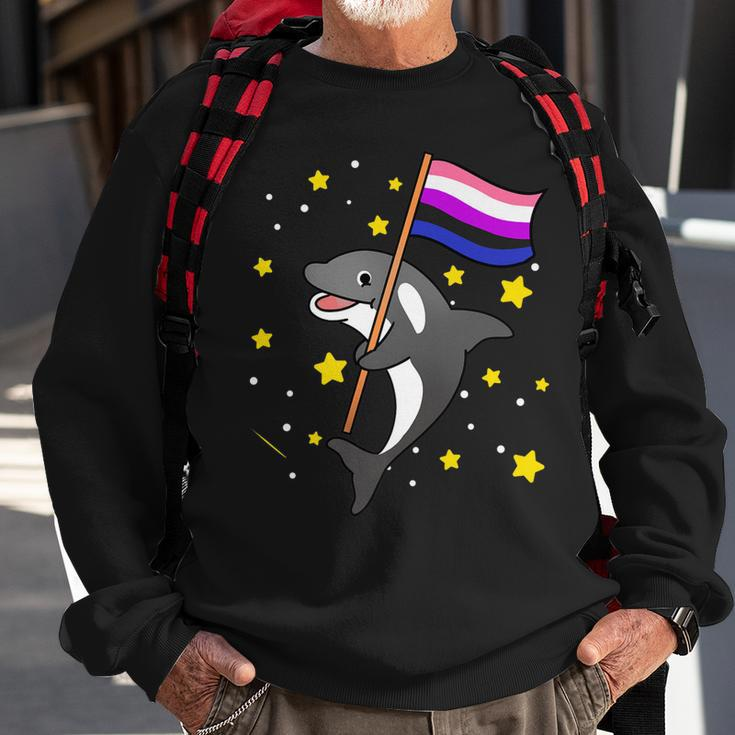Genderfluid Pride Orca Genderfluid Sweatshirt Gifts for Old Men
