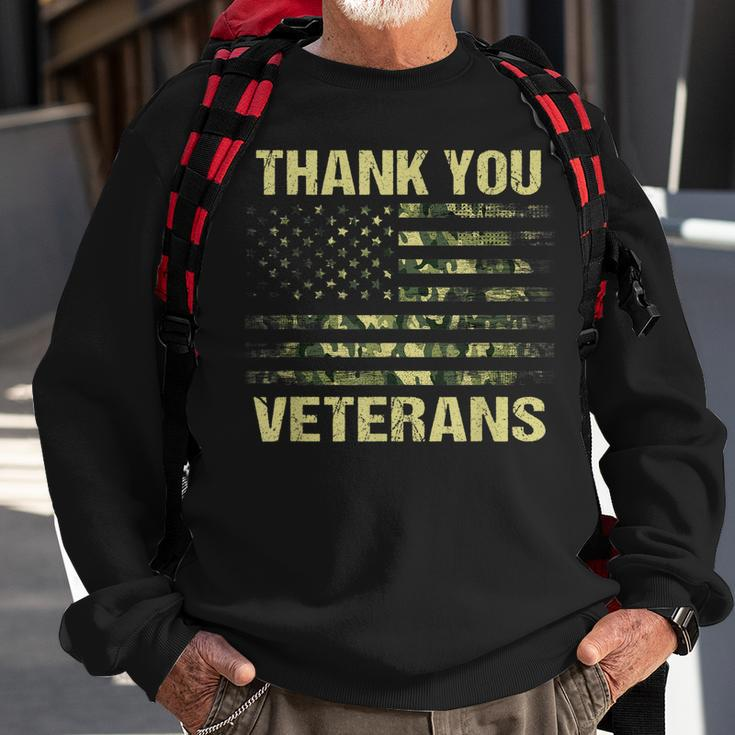 Green Camouflage American Flag - Thank You Veterans Camo Sweatshirt Gifts for Old Men