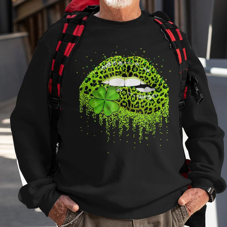 Green Lips Sexy Irish Leopard Shamrock St Patricks Day V5 Sweatshirt Gifts for Old Men
