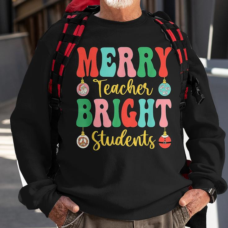 Groovy Retro Christmas Merry & Bright Teacher Student Hippie Men Women Sweatshirt Graphic Print Unisex Gifts for Old Men