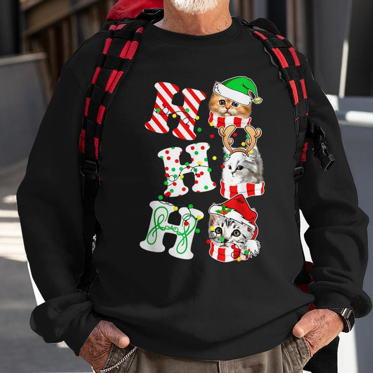 Ho Ho Ho Cats Santa Hat Lights Antlers Christmas Gifts Men Women Sweatshirt Graphic Print Unisex Gifts for Old Men