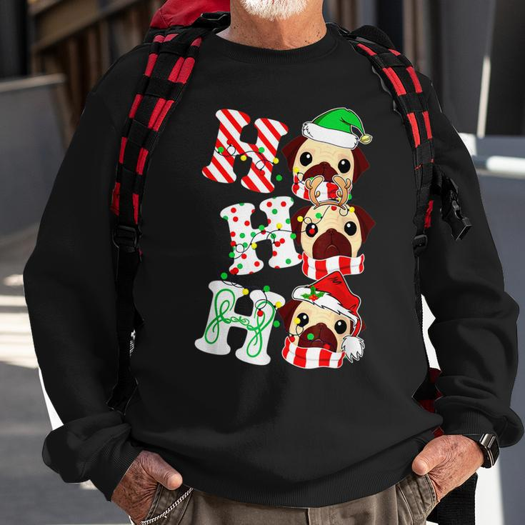 Ho Ho Ho Pug Dog Santa Hat Lights Antlers Christmas Gifts Men Women Sweatshirt Graphic Print Unisex Gifts for Old Men