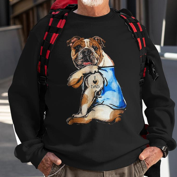 I Love Dad Tattoo English Bulldog Dog Dad Tattooed Sweatshirt Gifts for Old Men