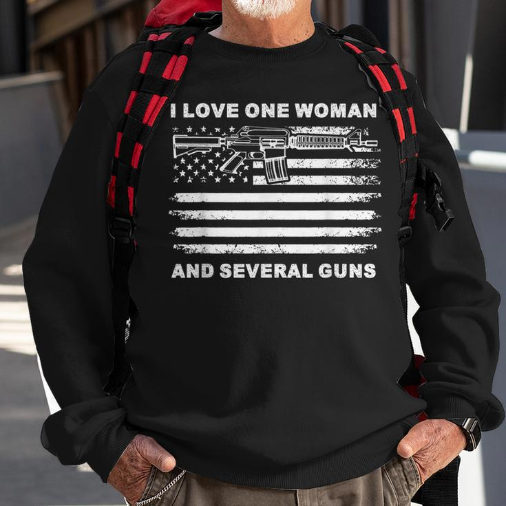 I Love One Woman & Several Guns Vintage Usa Flag Dad Grandpa Men Women Sweatshirt Graphic Print Unisex Gifts for Old Men