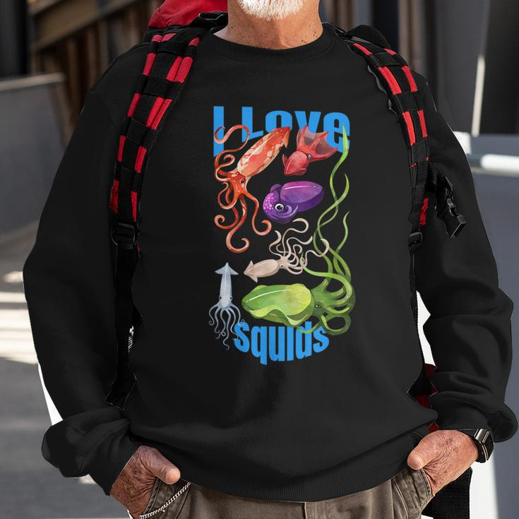 I Love Squids Octopus Cephalopod Ocean Summer Kawaii Cute Men Women Sweatshirt Graphic Print Unisex Gifts for Old Men